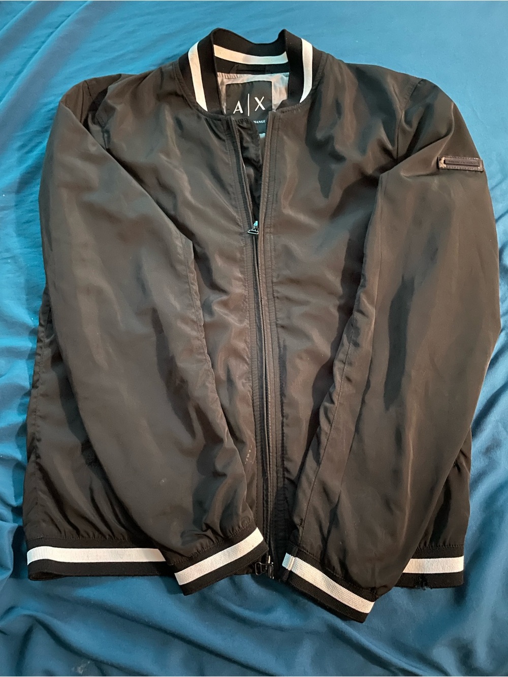 Armani Exchange Black Bomber with White Stripe Trim